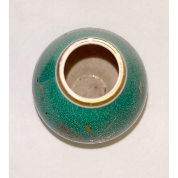 Vintage Walter Stark Hand Painted Green And Gold Vase - Picture 3 of 7